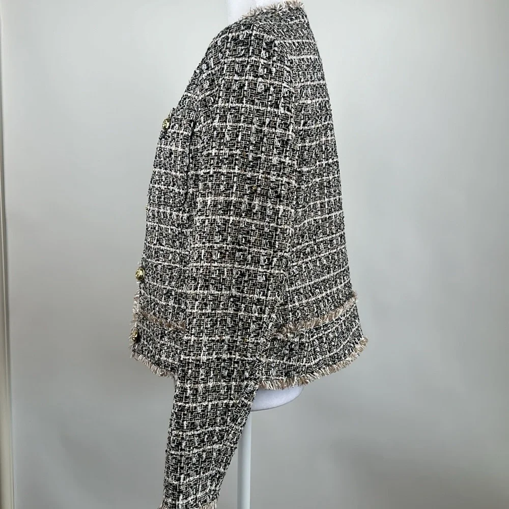 Dennis Basso Tweed Jacket with Pockets Brown/Gold Size 4 NWT